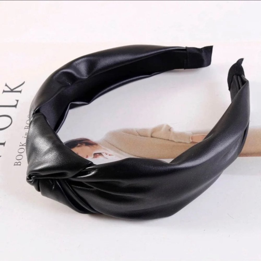 black leather knot turban headband